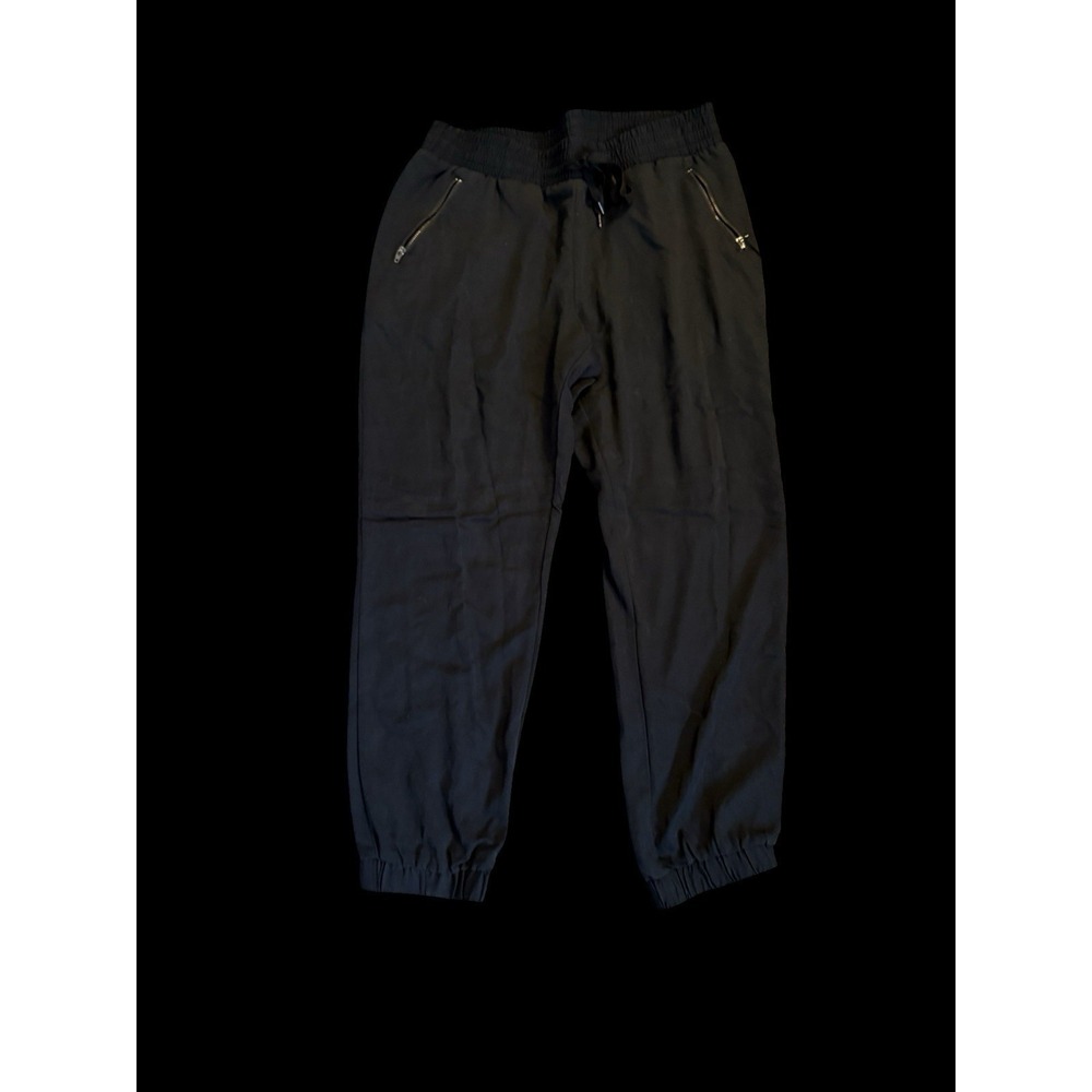 Vintage Mossimo Black Jogger Pants Y2K Elastic Waist Zipper Pockets Womens Small
